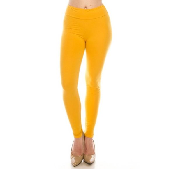 One Size Women's Comfort Stretch Soft Solid Print 3" High Waist Active MUSTARD - Picture 2 of 2
